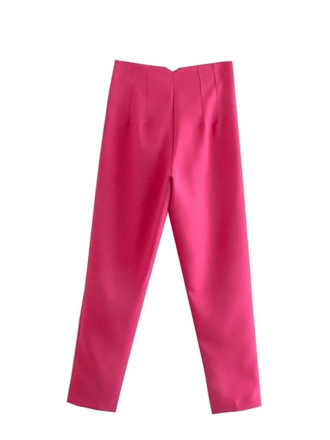 Nette Kleurrijke Dames Pantalon met Hoge Taille-Pantalons-Calora-Donkerroze-34-Calora