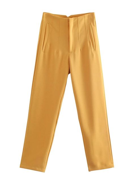 Nette Kleurrijke Dames Pantalon met Hoge Taille-Pantalons-Calora-Geel-34-Calora
