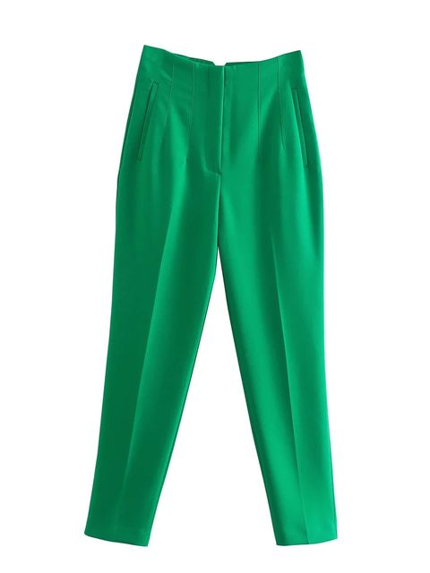 Nette Kleurrijke Dames Pantalon met Hoge Taille-Pantalons-Calora-Groen-34-Calora