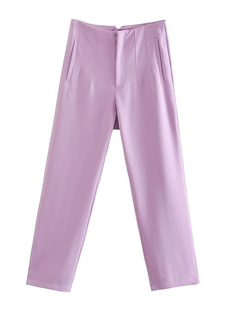 Nette Kleurrijke Dames Pantalon met Hoge Taille-Pantalons-Calora-Paars-34-Calora