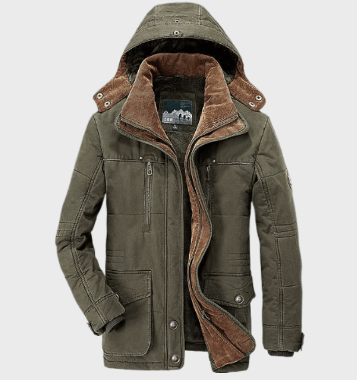 Nilson | Dikke winterjas met capuchon en diepe zakken-Zomer Jassen-Calora-L-Groen-Calora