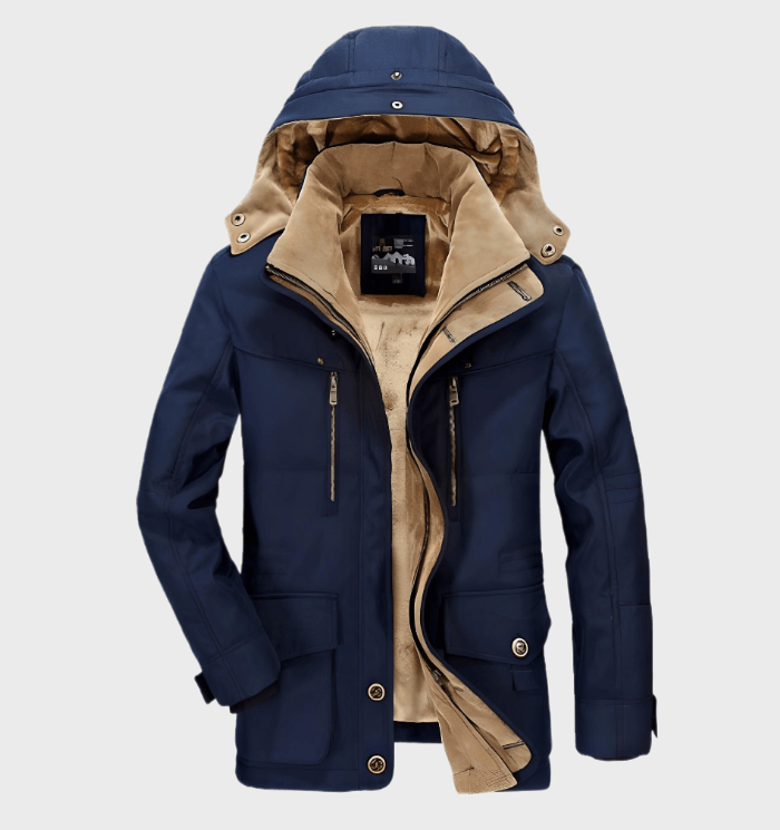 Nilson | Dikke winterjas met capuchon en diepe zakken-Zomer Jassen-Calora-M-Blauw-Calora