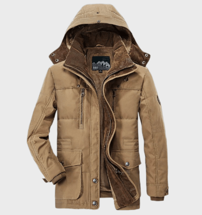 Nilson | Dikke winterjas met capuchon en diepe zakken-Zomer Jassen-Calora-M-Khaki-Calora