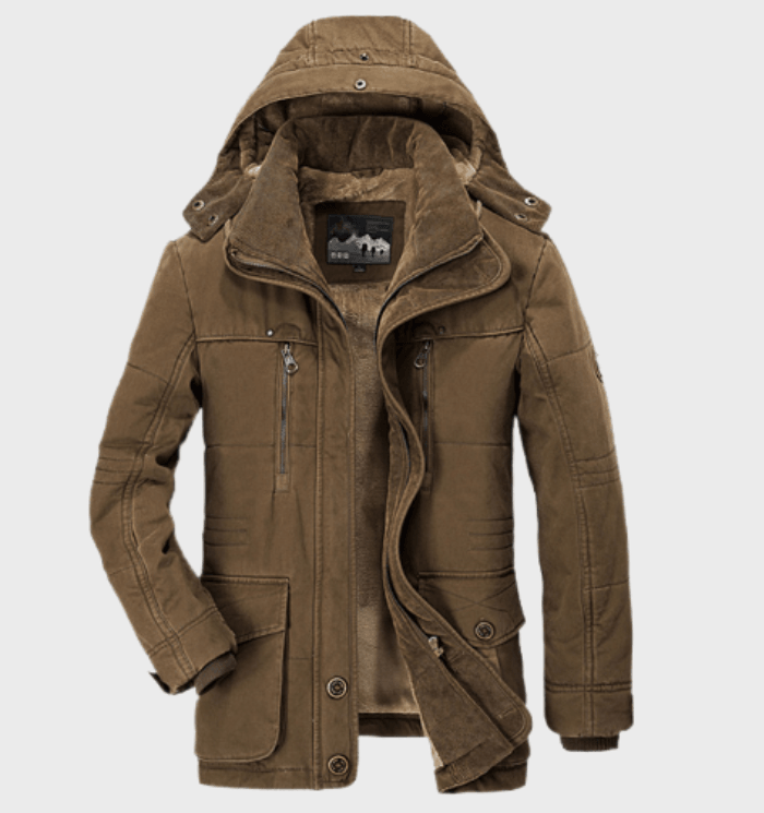 Nilson | Dikke winterjas met capuchon en diepe zakken-Zomer Jassen-Calora-M-Koffie-Calora