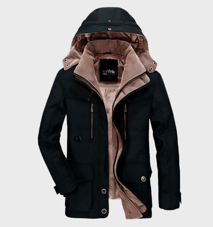 Nilson | Dikke winterjas met capuchon en diepe zakken-Zomer Jassen-Calora-M-Zwart-Calora