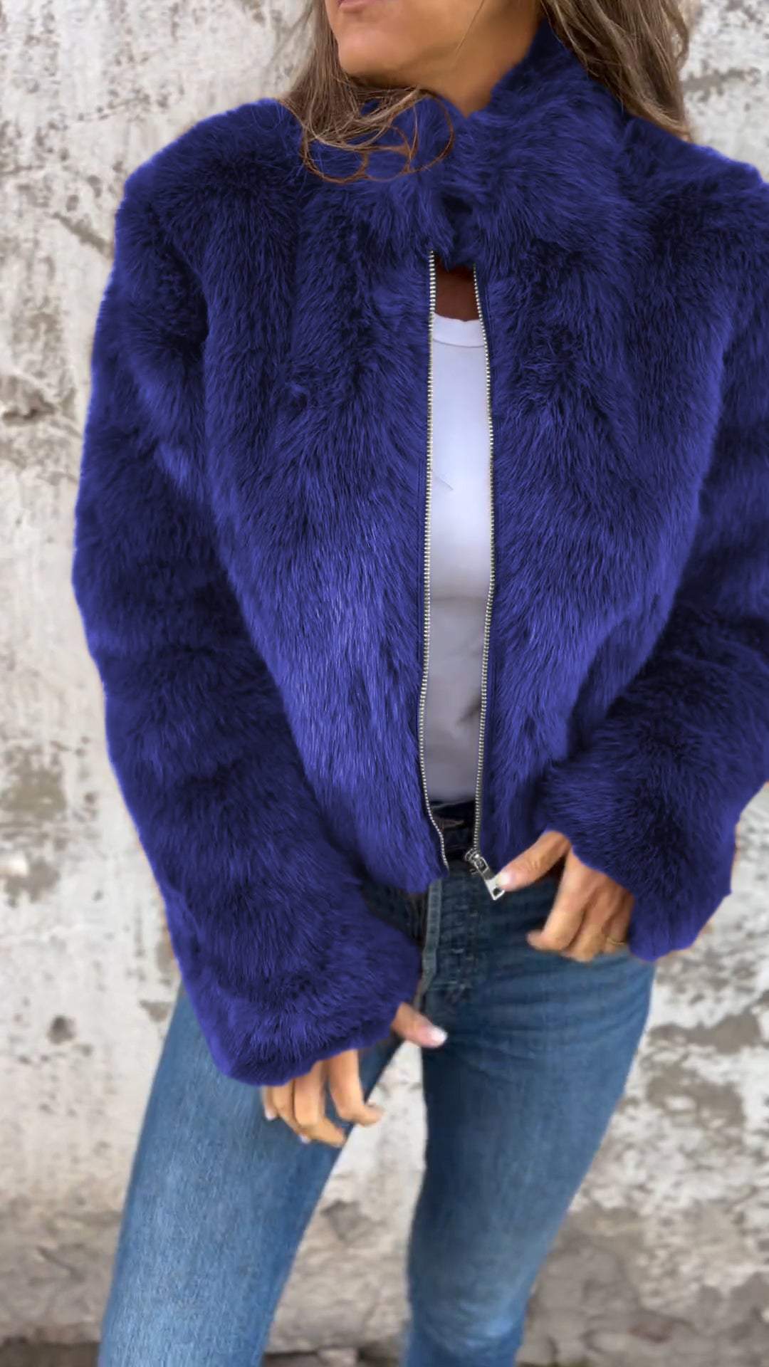 Nimara | Warme Elegante faux fur Overgangsjas-Zomer Jassen-Calora-Blauw-S-Calora
