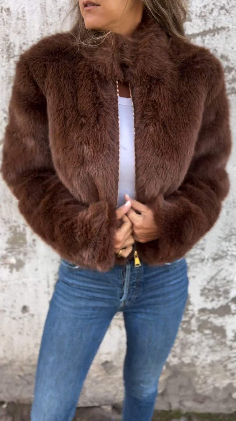 Nimara | Warme Elegante faux fur Overgangsjas-Zomer Jassen-Calora-Bruin-S-Calora