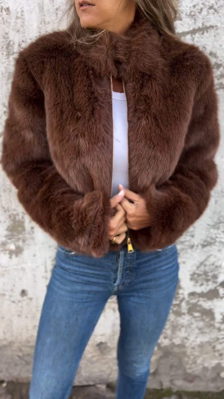 Nimara | Warme Elegante faux fur Overgangsjas-Zomer Jassen-Calora-Bruin-S-Calora