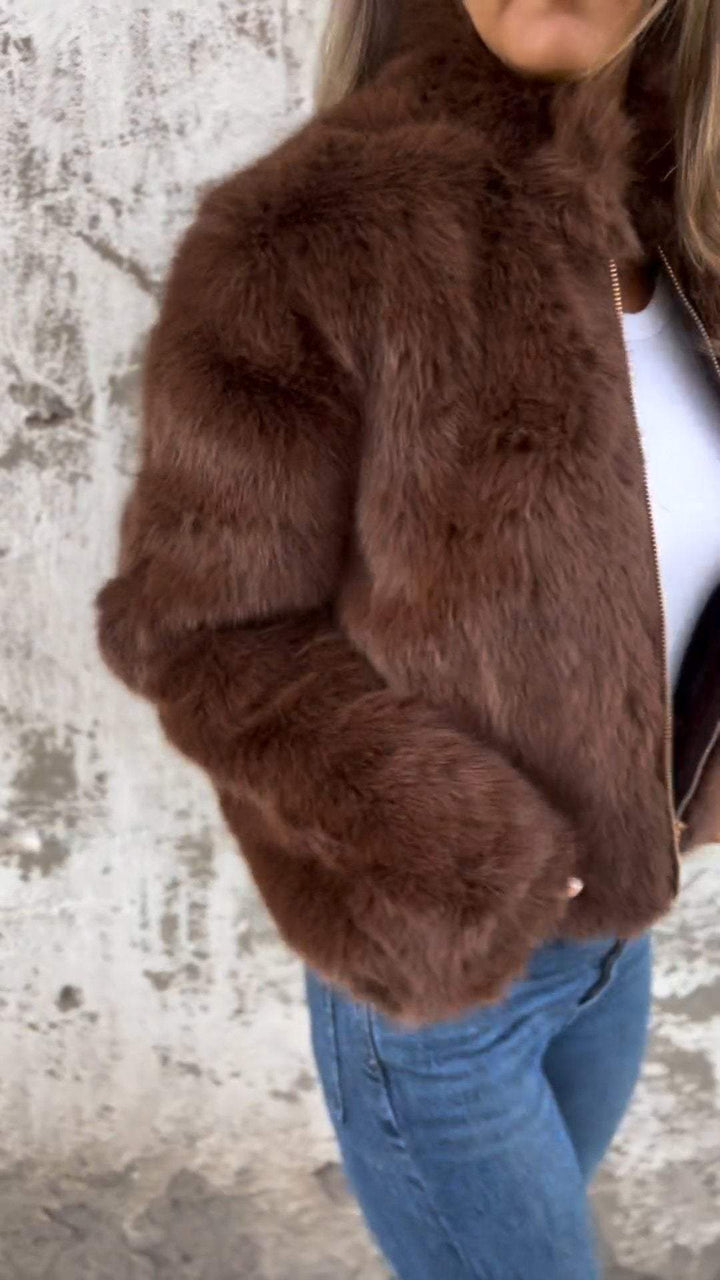 Nimara | Warme Elegante faux fur Overgangsjas-Zomer Jassen-Calora-Bruin-S-Calora