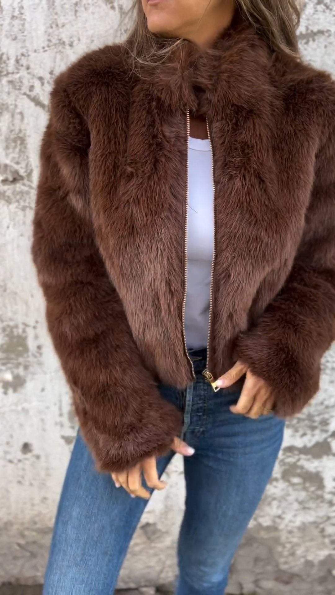 Nimara | Warme Elegante faux fur Overgangsjas-Zomer Jassen-Calora-Bruin-S-Calora