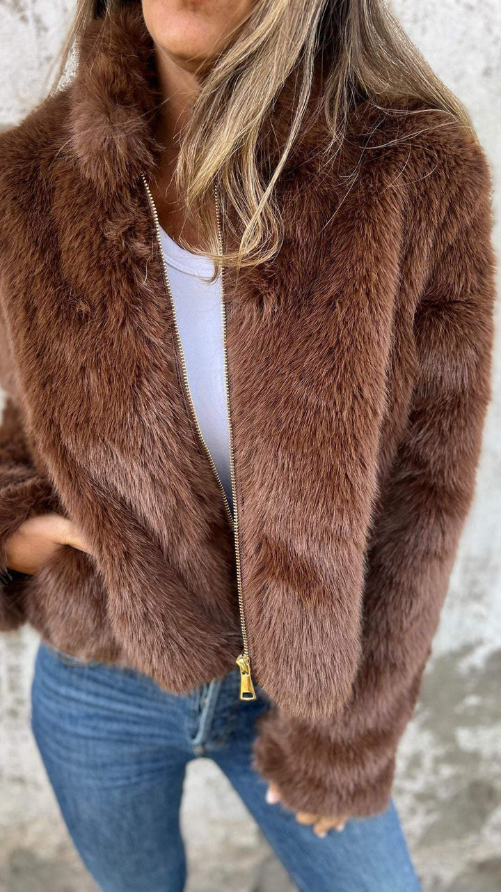 Nimara | Warme Elegante faux fur Overgangsjas-Zomer Jassen-Calora-Bruin-S-Calora