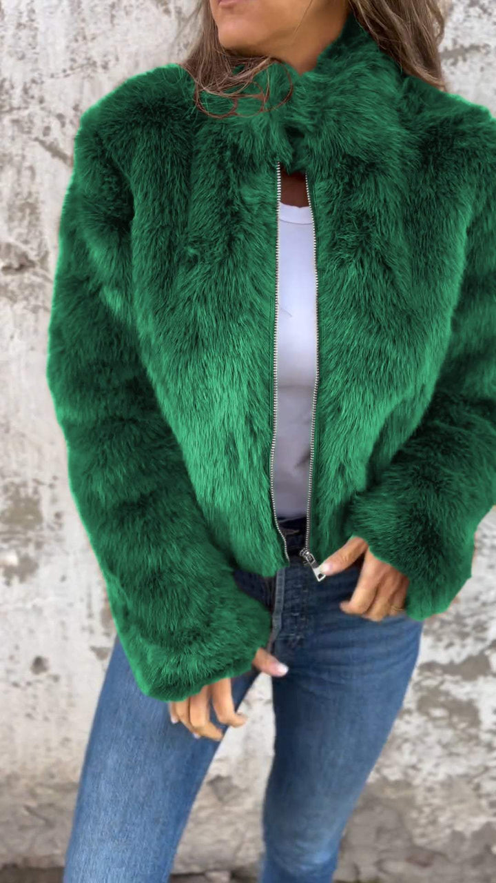 Nimara | Warme Elegante faux fur Overgangsjas-Zomer Jassen-Calora-Groen-S-Calora