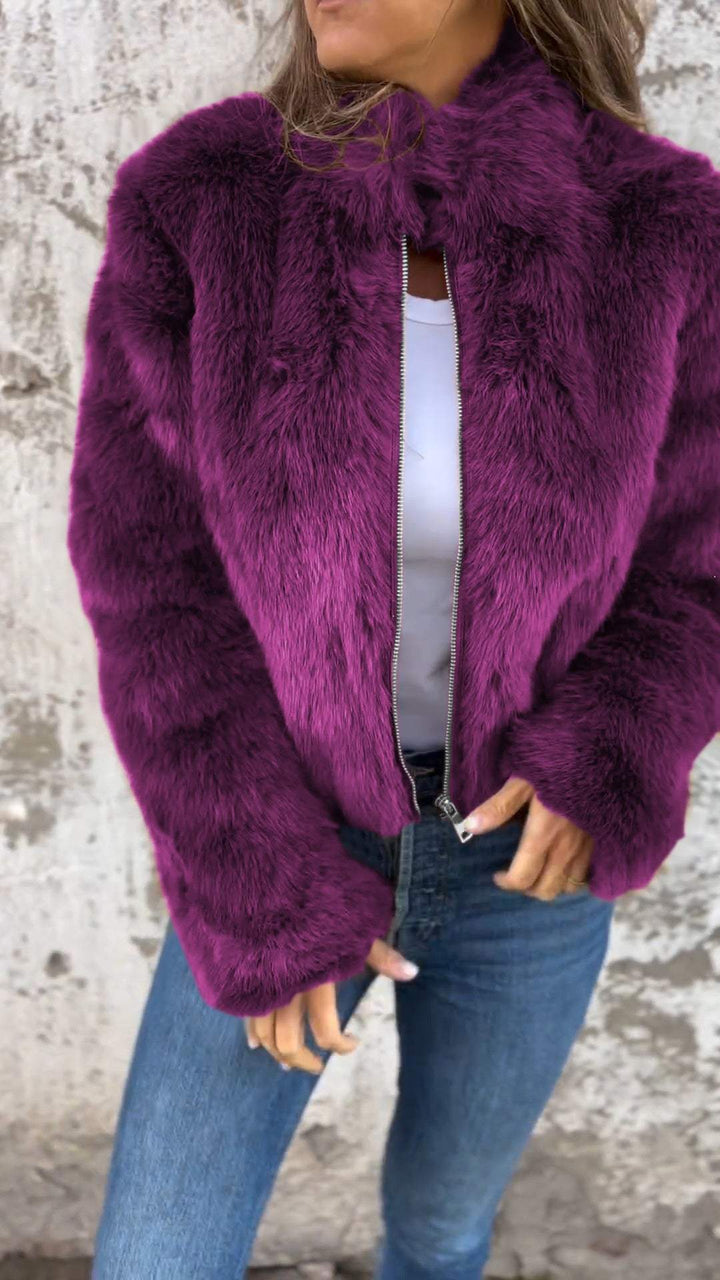 Nimara | Warme Elegante faux fur Overgangsjas-Zomer Jassen-Calora-Paars-S-Calora
