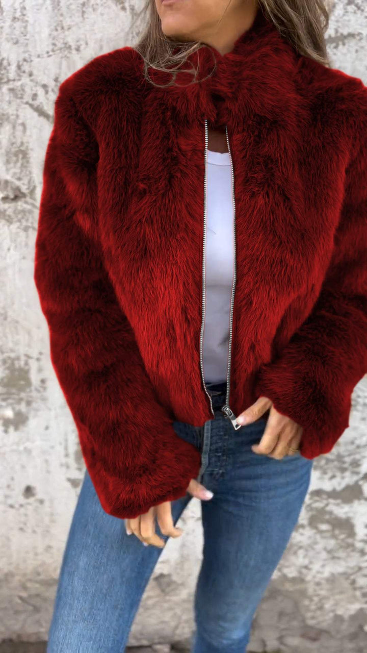 Nimara | Warme Elegante faux fur Overgangsjas-Zomer Jassen-Calora-Rood-S-Calora