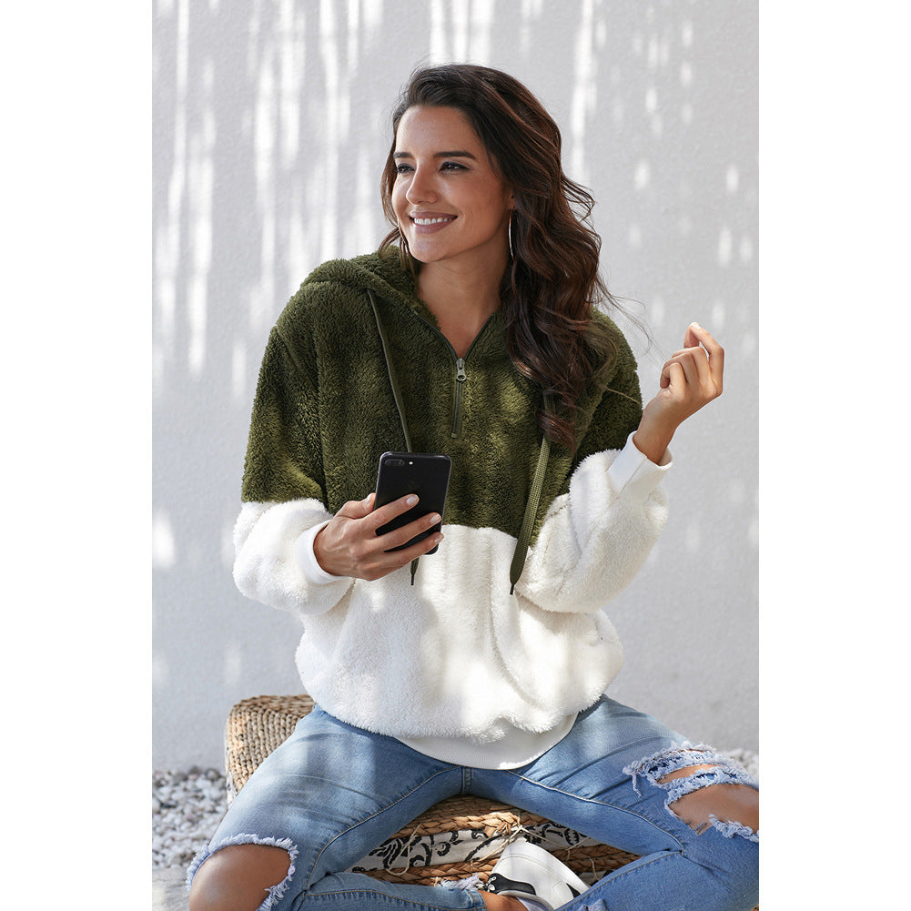 Noéla | Pluche Trui met capuchon en lange mouwen-Shirts & Topjes-Calora-Groen-S-Calora
