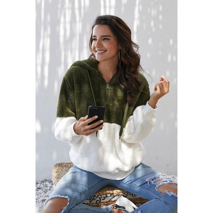 Noéla | Pluche Trui met capuchon en lange mouwen-Shirts & Topjes-Calora-Groen-S-Calora