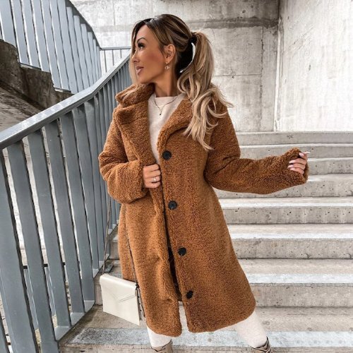 Nomi | Unieke Teddy herfst Jas-Zomer Jassen-Calora-Beige-S-Calora