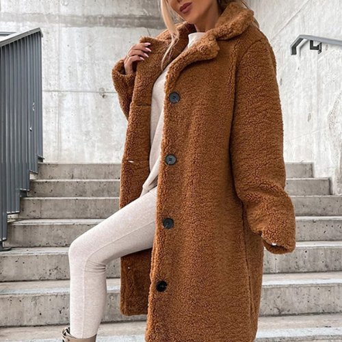 Nomi | Unieke Teddy herfst Jas-Zomer Jassen-Calora-Bruin-S-Calora