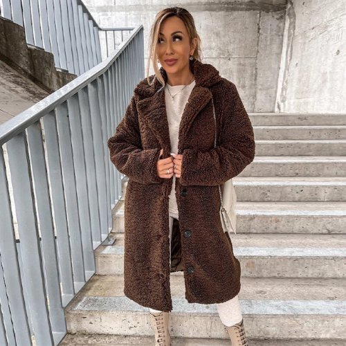 Nomi | Unieke Teddy herfst Jas-Zomer Jassen-Calora-Donkerbruin-S-Calora