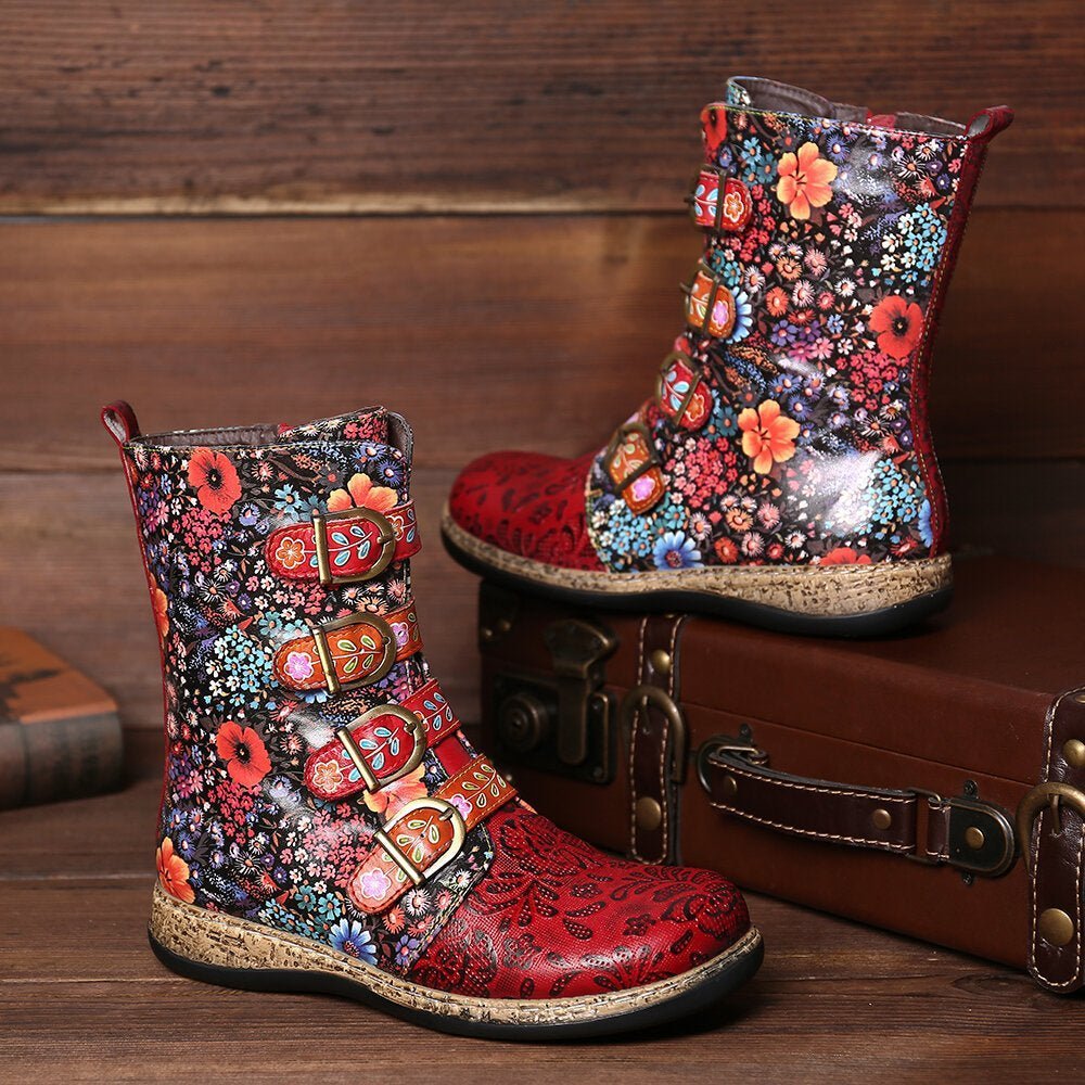 Novaris | Unieke Bloemen print Laarzen in Vegan Leer-Laarzen-Calora-35-Calora