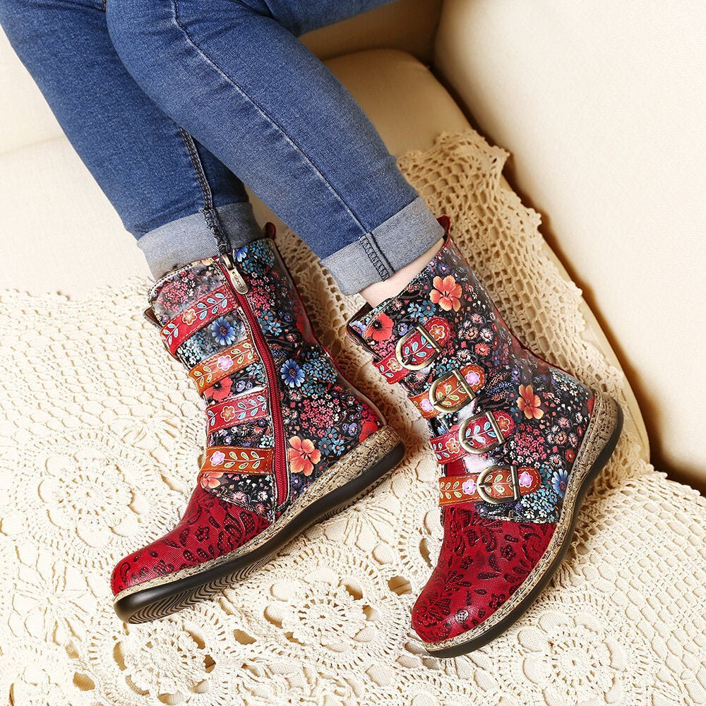 Novaris | Unieke Bloemen print Laarzen in Vegan Leer-Laarzen-Calora-35-Calora