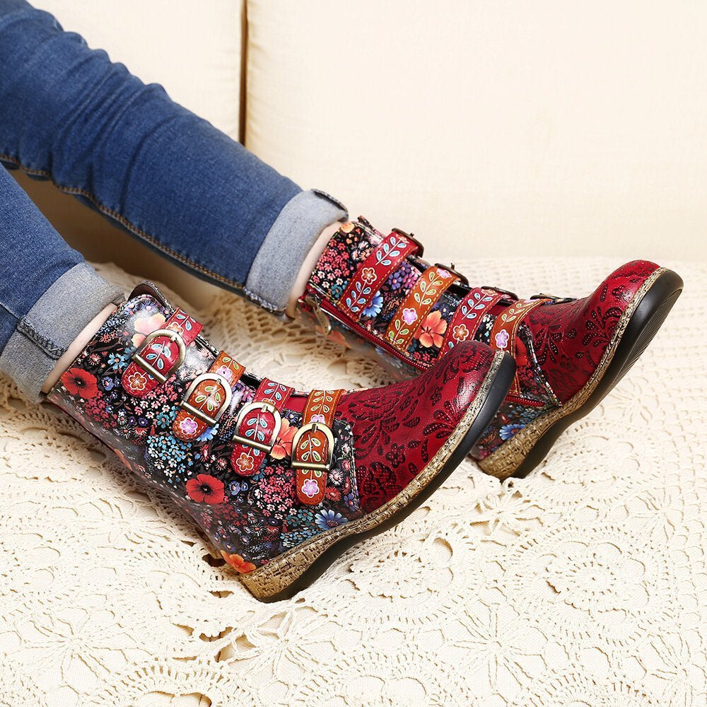 Novaris | Unieke Bloemen print Laarzen in Vegan Leer-Laarzen-Calora-35-Calora