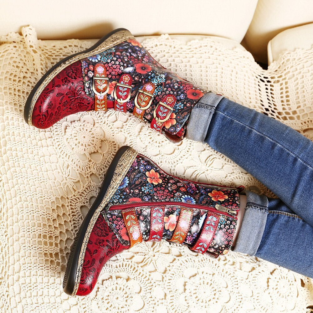 Novaris | Unieke Bloemen print Laarzen in Vegan Leer-Laarzen-Calora-35-Calora
