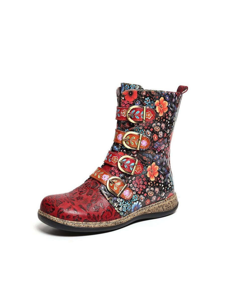 Novaris | Unieke Bloemen print Laarzen in Vegan Leer-Laarzen-Calora-35-Calora