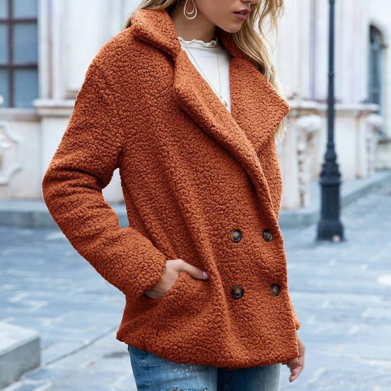 Novelia | Warme Fluffy Jas-Zomer Jassen-Calora-Bruin-S-Calora