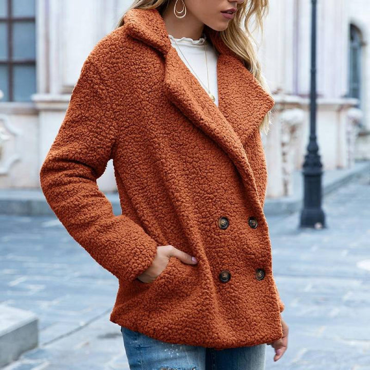 Novelia | Warme Fluffy Jas-Zomer Jassen-Calora-Bruin-S-Calora