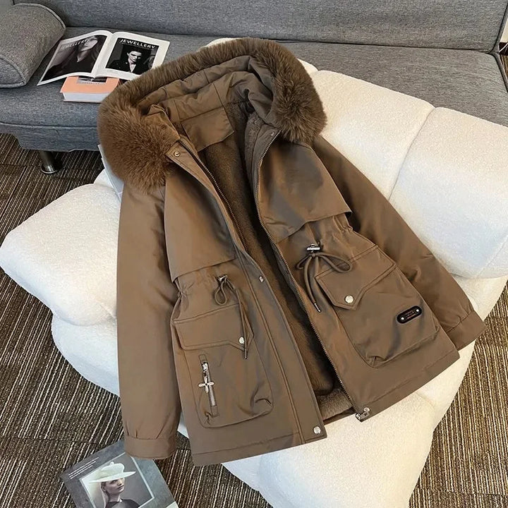 Octari | Dikke warme winterparka met capuchon voor dames met sneeuwvulling-Zomer Jassen-Calora-Bruin-M-Calora