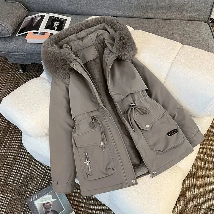 Octari | Dikke warme winterparka met capuchon voor dames met sneeuwvulling-Zomer Jassen-Calora-Grijs-2XL-Calora