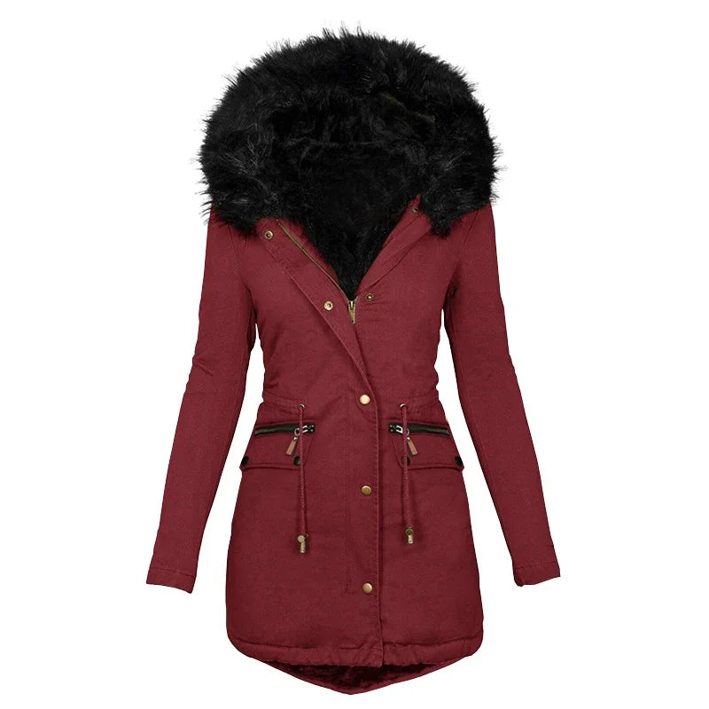 Odessa | Winterjas dames met capuchon - trekkoord in de taille-Zomer Jassen-Calora-Bourgondië-S-Calora