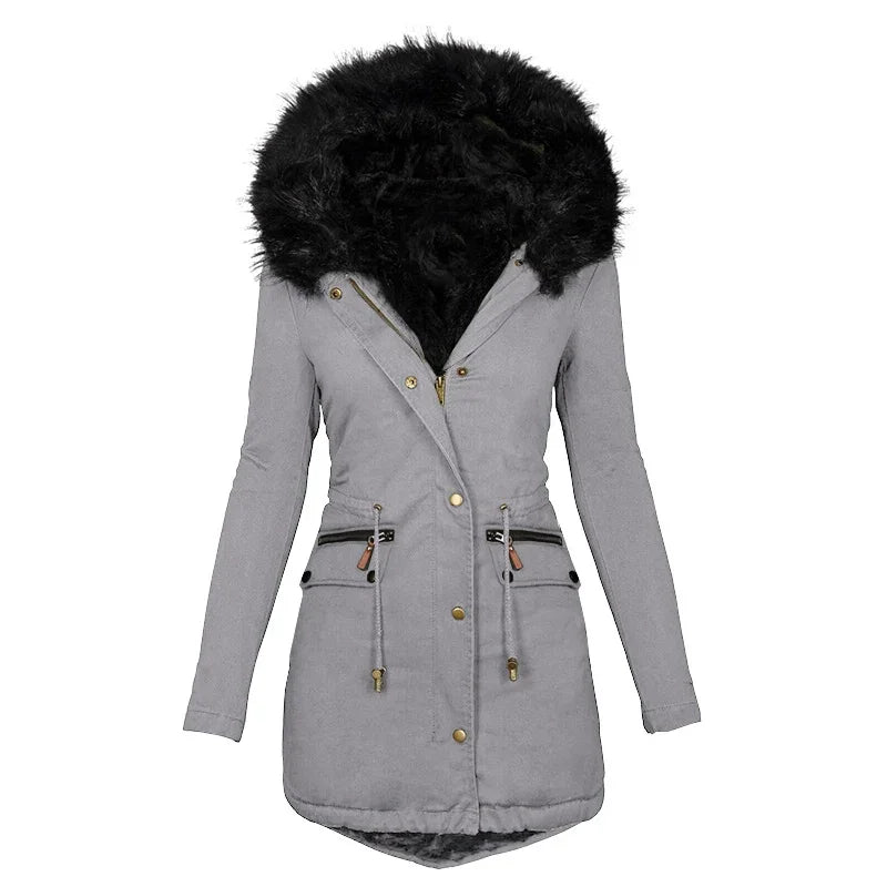 Odessa | Winterjas dames met capuchon - trekkoord in de taille-Zomer Jassen-Calora-Grijs-S-Calora