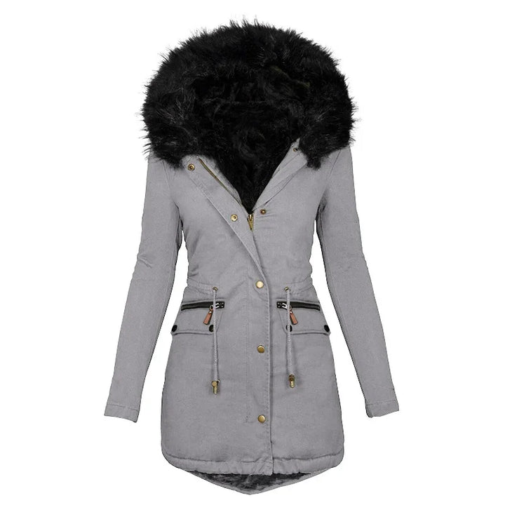 Odessa | Winterjas dames met capuchon - trekkoord in de taille-Zomer Jassen-Calora-Grijs-S-Calora