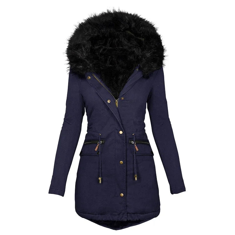 Odessa | Winterjas dames met capuchon - trekkoord in de taille-Zomer Jassen-Calora-Marineblauw-S-Calora