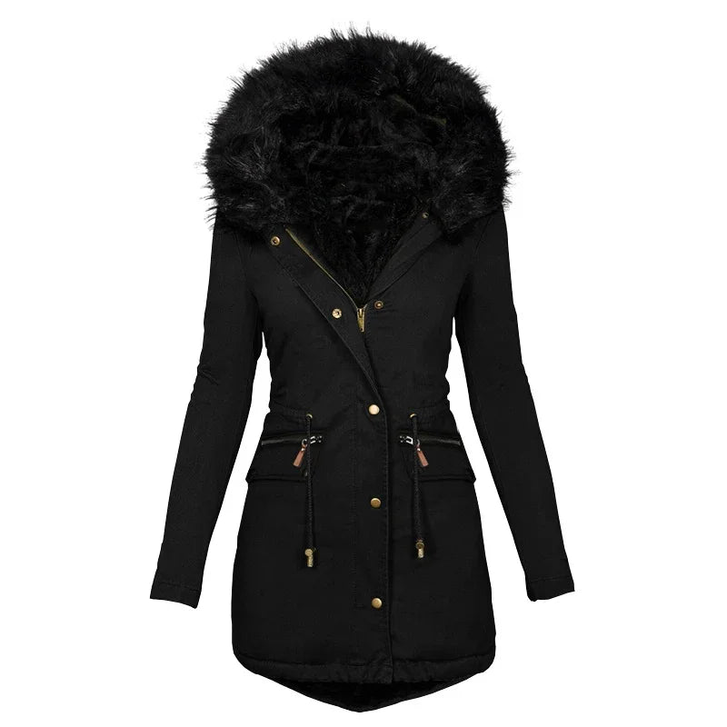Odessa | Winterjas dames met capuchon - trekkoord in de taille-Zomer Jassen-Calora-Zwart-S-Calora