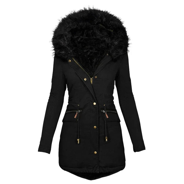 Odessa | Winterjas dames met capuchon - trekkoord in de taille-Zomer Jassen-Calora-Zwart-S-Calora