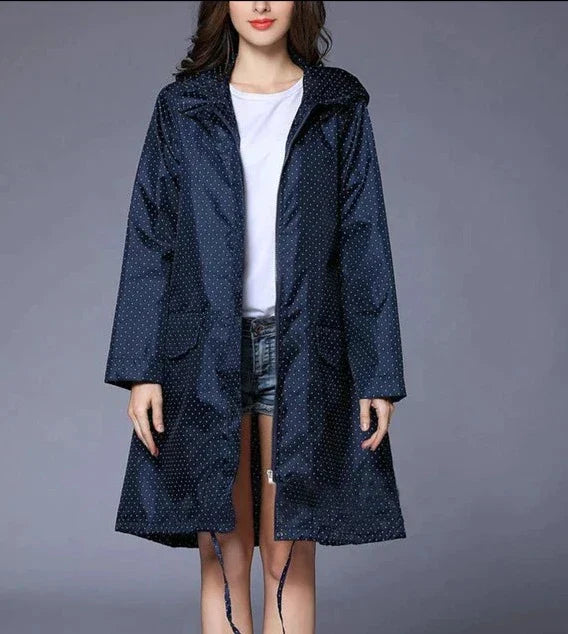 Odilia | Waterdicht Capuchon Regenjas voor Dames-Zomer Jassen-Calora-Blauw polka-M-Calora