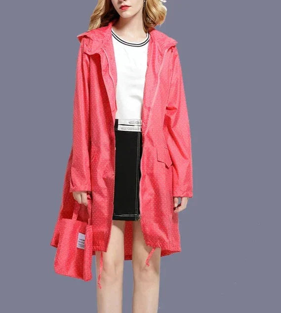 Odilia | Waterdicht Capuchon Regenjas voor Dames-Zomer Jassen-Calora-Roze polka-M-Calora