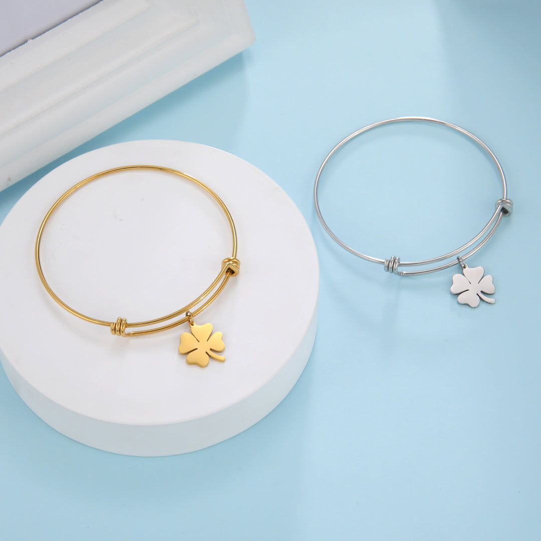 Omnia | Vierbladige Klaver Open Armband - Geluksarmband-Armbanden-Calora-Zilver-Calora