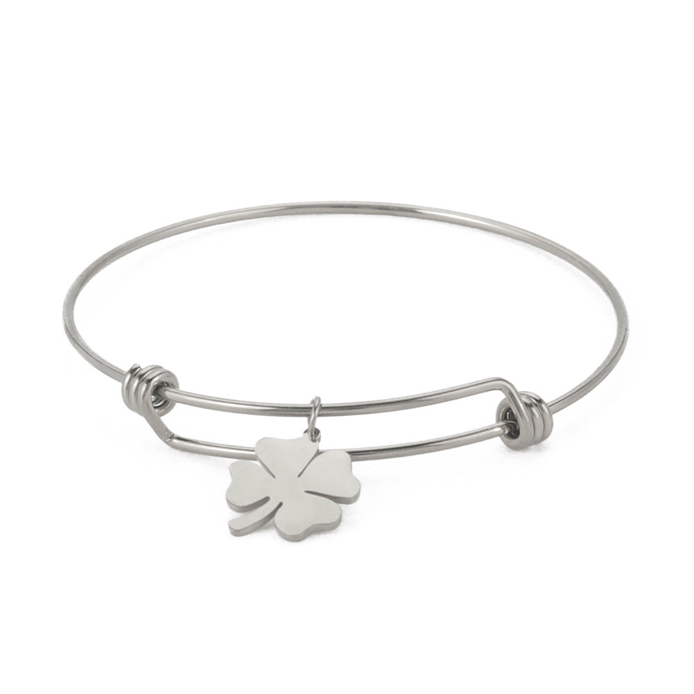 Omnia | Vierbladige Klaver Open Armband - Geluksarmband-Armbanden-Calora-Zilver-Calora