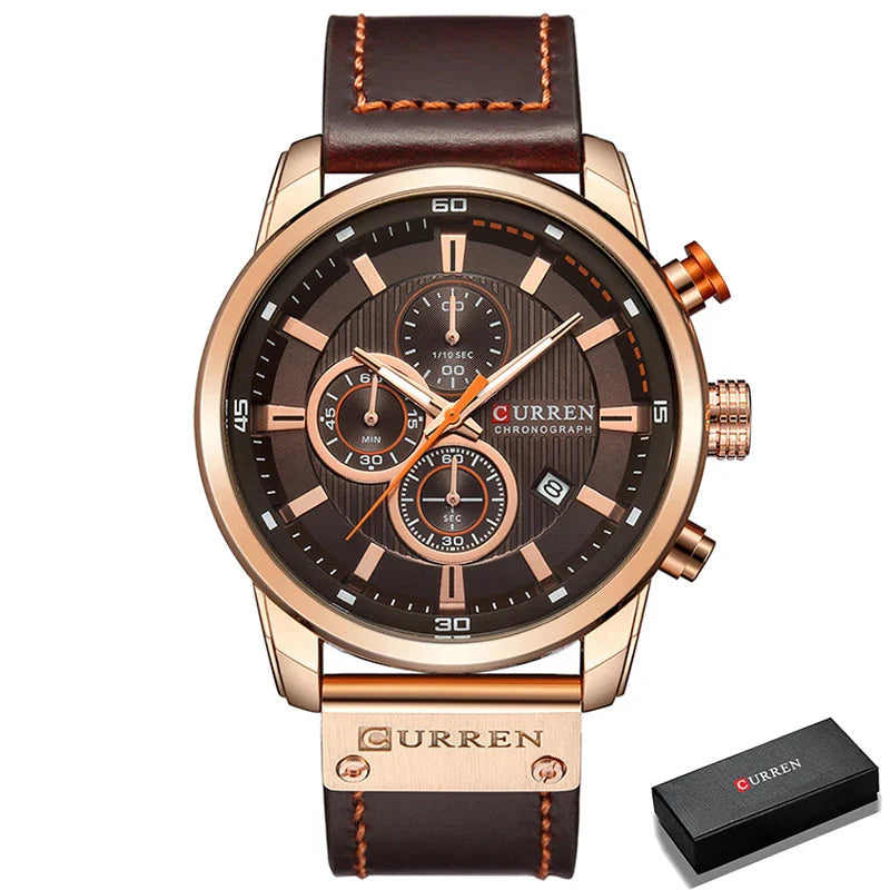 CALORA_ Onyx S79 - Leren Sporthorloge Voor Heren Met Chronograaf In Militaire Stijl