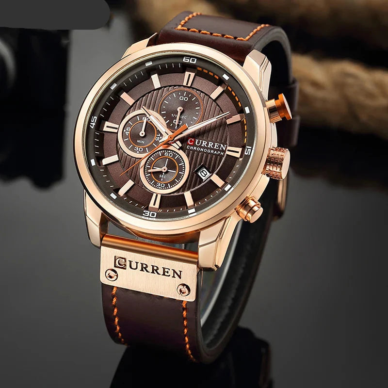CALORA_ Onyx S79 - Leren Sporthorloge Voor Heren Met Chronograaf In Militaire Stijl