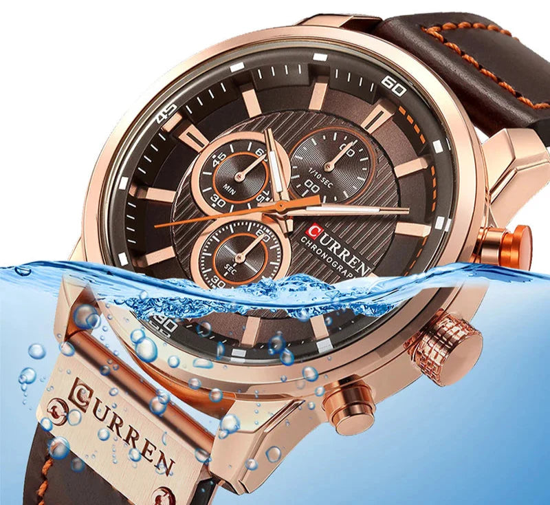 CALORA_ Onyx S79 - Leren Sporthorloge Voor Heren Met Chronograaf In Militaire Stijl