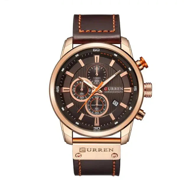 CALORA_ Onyx S79 - Leren Sporthorloge Voor Heren Met Chronograaf In Militaire Stijl