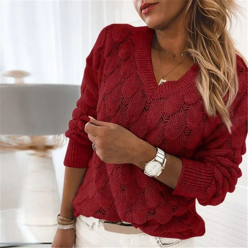 Opvallende en luchtige trui met V-hals-Blazers & Vesten-Calora-Rood-S-Calora