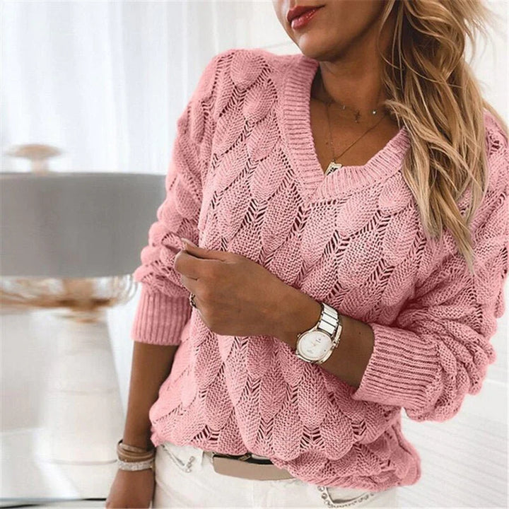 Opvallende en luchtige trui met V-hals-Blazers & Vesten-Calora-Roze-S-Calora