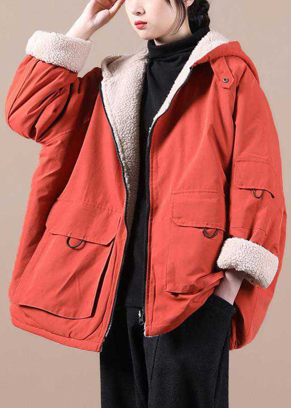 CALORA_ Oranje Winterparka jas met Capuchon en Ritssluiting Zakken