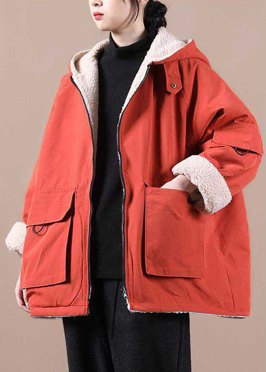 CALORA_ Oranje Winterparka jas met Capuchon en Ritssluiting Zakken